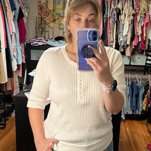 Liz Claiborne Cream Ribbed Knit Top